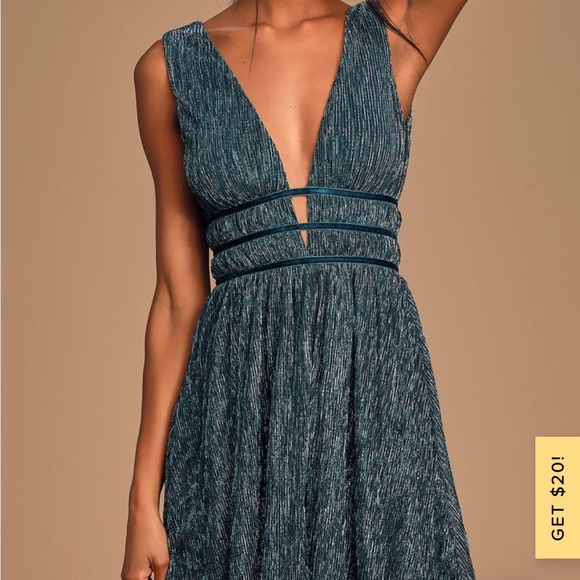 Lulu’s Smokeshow Teal Metallic Mini Dress - Picture 2 of 4